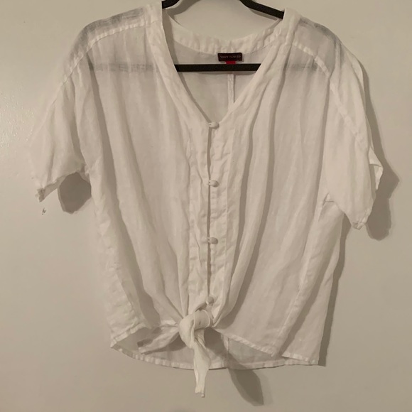 Vince Camuto linen short-sleeve tie top - Picture 1 of 5